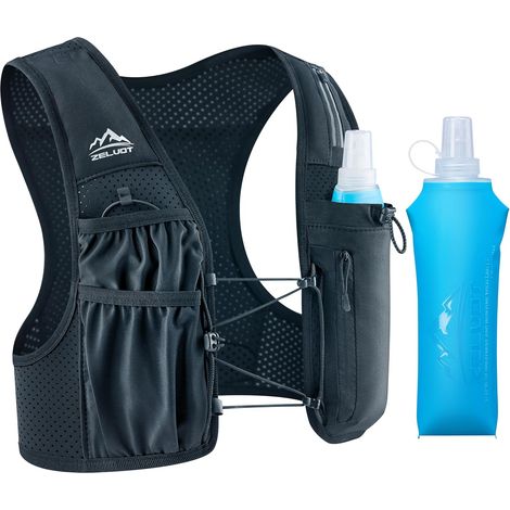Laufweste für Damen und Herren mit 500-ml-Trinkflasche, europäisches Patent, verstellbare Brustgurte, ultraleicht und atmungsaktiv, reflektierende Trinkweste, für