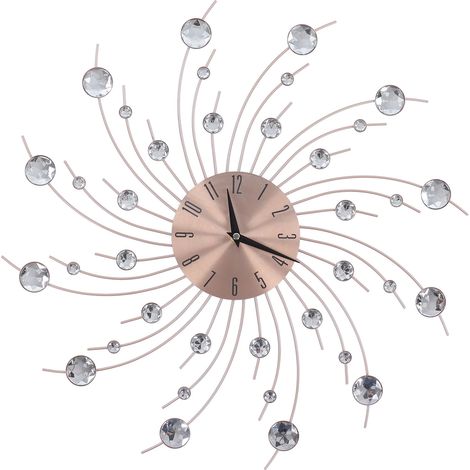 Horloge murale en fer forgé design salon, cadran diamant rose gold, décoration intérieure maison (1/5)