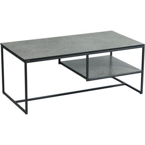 Table basse en acier laqué anthracite avec plateaux en verre finition aspect céramique - STRATE