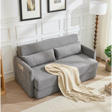 Sofá cama de 2 plazas (165x92x82 cm), plegable 2 en 1, con 2 cojines lumbares, tejido de cordón, gris (1/5)