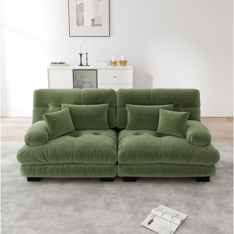 Canapé d’angle 220x77x81 cm vert en chenille avec coussins et design modulaire (1/5)