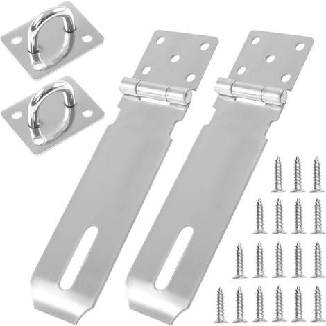 Vorhängeschlossbänder und -clips, Set mit 2 Edelstahl-Vorhängeschlössern mit Verriegelungsösen und 9 Schrauben, geeignet für Innen- und Außentüren, Schränke, Gartenhäuser, Schubladen usw.