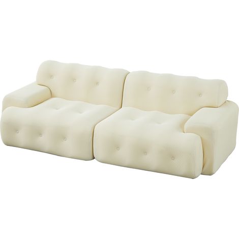 ELVMI Canapé droit 2 places avec accoudoirs larges et dossier capitonné en tissu, Beige (1/4)