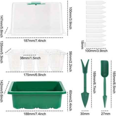 Cinq plateaux de semis couverts, une mini-serre à 12 compartiments, pour la germination et la culture des plantes. (1/3)