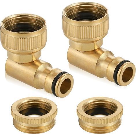 2-teiliges Set Messing-Gartenhahnverbinder, 1/2"- und 3/4"-Winkelstücke aus Messing, 90°-Innengewinde, 360° drehbarer Schlauchverbinder (1/5)