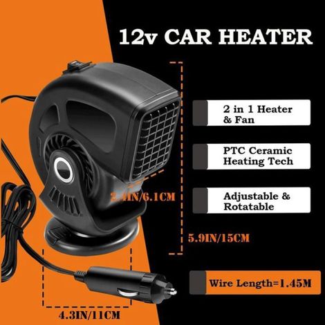 Chauffage Voiture - Dégivreur Pare-Brise 12 V 150 W - Rotation 360° - Usage Intérieur Automobile - 1 Pièce (1/5)