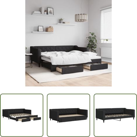 vidaXL Sofa-Bett - Tagesbett Ausziehbar mit Schubladen Schwarz 90x190 cm Stoff (1/5)