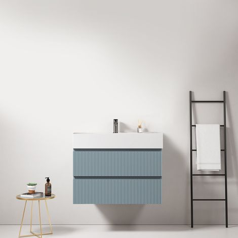 Mobile bagno sospeso cannettato 80 cm Blu Avio Lavabo in Resina Senza Specchio - Fiji Paint (1/4)