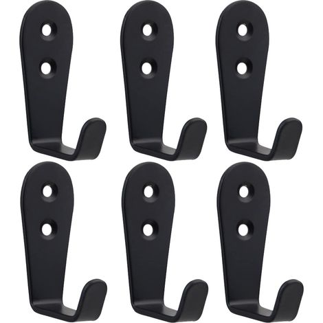 6 ganchos de pared de acero inoxidable negros, resistentes, de metal, grandes, en forma de L, individuales, para entrada, cocina, dormitorio, baño, garaje, jardín, oficina, inodoro (1/5)