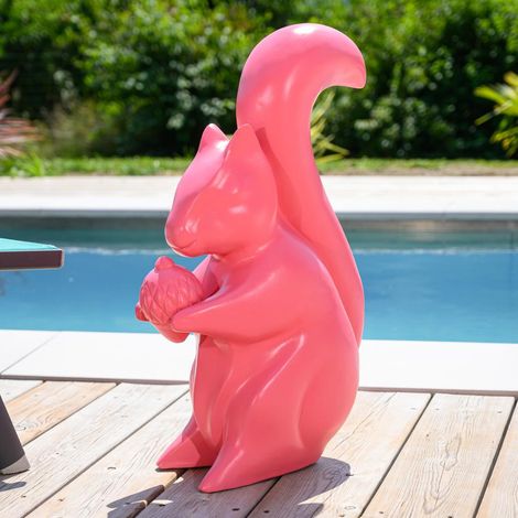 Statue écureuil de jardin rose 64 cm