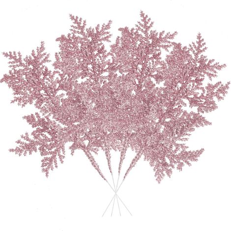 Set mit 10 künstlichen, rosa glitzernden Weihnachtsblättern für Weihnachtsbaum- und Kranzdekoration (1/5)