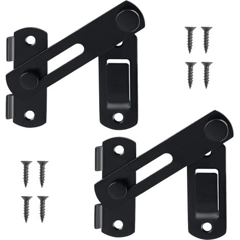 2 schwarze Türschlösser mit 8 Schrauben, 180°-Edelstahlriegel, geeignet für Innentüren, Holztüren, Gartentüren und Garagenfenster