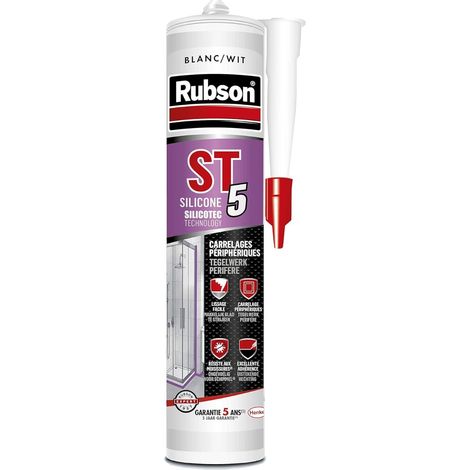 Sigillante sanitario per piastrelle perimetrali, sigillante siliconico inodore a base d'acqua, antimuffa - RUBSON - Bianco , cartuccia da 300ml - 1631737