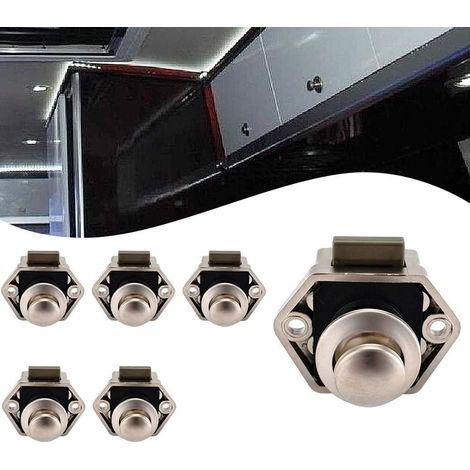 Druckknopf-Schranktürschloss für Wohnmobil, Wohnwagen, Transporter, Yacht – 37 mm Schraubenlochabstand – 20 mm Türloch – 14–16 mm Schrankstärke – Nickel-Finish – 5 Stück (1/5)