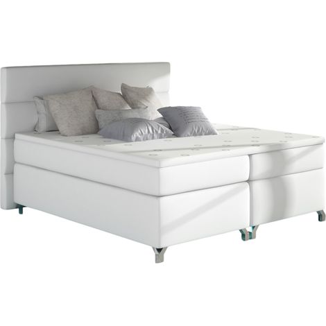 Lit boxspring 180x200 simili cuir blanc Mador (1/5)