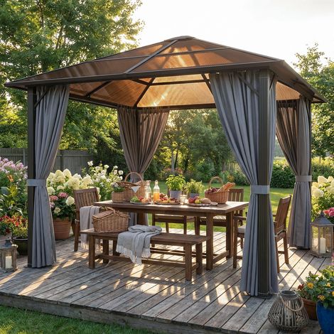 Tonnelle de Jardin 3x3 m : aluminium résistant, toit transparent anti-UV, parois latérales amovibles – Idéale pour cour, jardin ou terrasse – Gris élégant