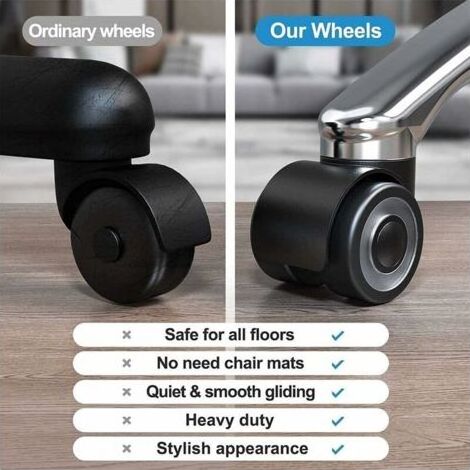 Lot de 5 roulettes pour fauteuil de bureau - 11 x 22 mm - Design à double roues - Ne raye pas le sol - Diamètre : 50 mm (1/4)