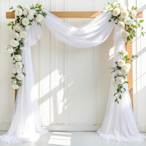 Wedding Arch Gauze Curtain 75 x 800 cm, Transparent Valance, Tulle Wedding Background Curtain, Wedding Arch for Photo Background, Arch, Wedding, Archway, Ceremony, Party (White) (1/5)
