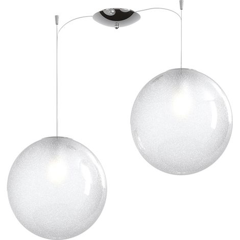 Sospensione Contemp Glitter Metallo Cromo Vetro Soffiato Trasp 2 Luci E27 30Cm (1/3)