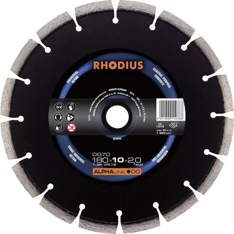 Rhodius 304094 DG70 Disco diamantato Diametro 180 mm Ø foro 22.23 mm Calcestruzzo 1 pz.