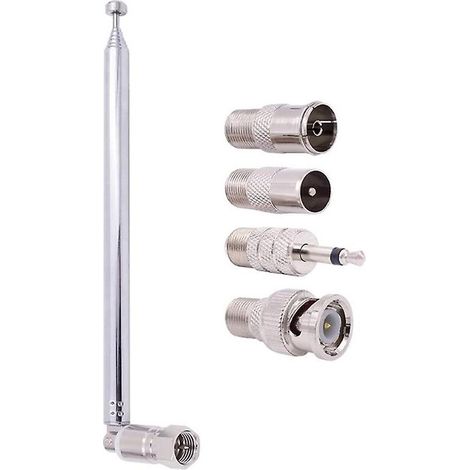 Antenne télescopique 75 ohms pour radio (5 pièces) avec adaptateur et connecteur mâle de type F (1/4)