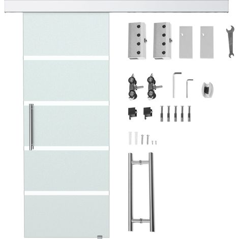 Puerta corredera de cristal de 2,13 m (7 pies) Kit de rieles y herrajes Cristal templado de 8 mm Soporte de acero inoxidable 775 x 2050 mm (1/5)