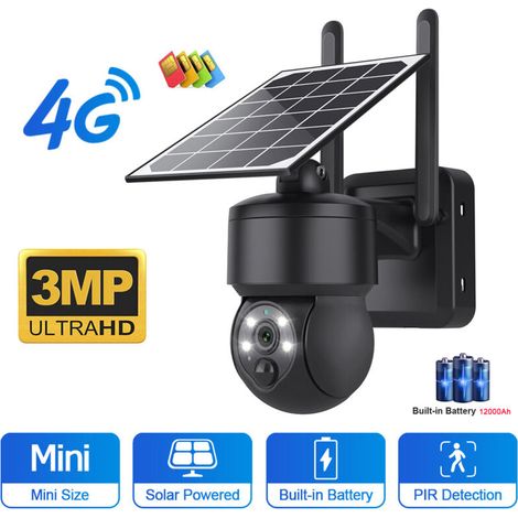 Camera de Surveillance Solaire Exterie PTZ 3MP 4G Sim-carte Audio Bidirectionnel Protection CCTV Noir (1/4)