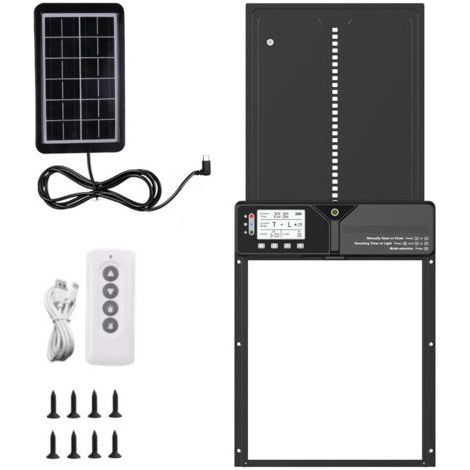 Grande Taille Porte Poulailler Automatique Solaire avec Panneaux Solaires, Écran LCD, Porte Automatique Poulailler en Aluminium avec Capteur de Lumière, Minuterie, Fonction Anti-pincement