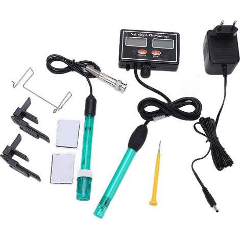 SA-2587 Moniteur en ligne en temps réel 2 en 1 pH Salinité Testeur qualité eau pour aquarium marin bassin laboratoire Prise UE 230V-240V (1/5)