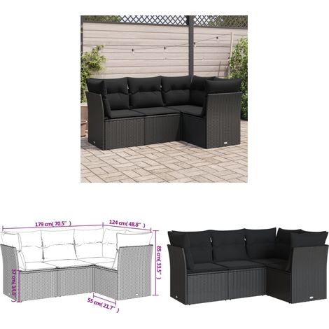Salon de jardin 4 pcs avec coussins noir résine tressée - Salon De Jardin - Mobilier De Jardin - Salon Extérieur - Ensemble Canapé Jardin - Canapé D'extérieur - Home & Living (1/3)