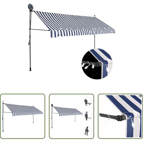 Handbetriebene Markise - Einziehbare Markise Handbetrieben mit LED 400 cm Blau und Weiß (1/5)