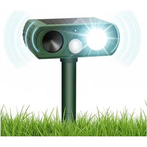 Solarbetriebenes Katzenabwehrgerät für den Außenbereich, IPX5-Ultraschall, wehrt Füchse, Waschbären und Kaninchen ab – für Garten, Hof, Rasen und Terrasse, olivgrün (1/5)