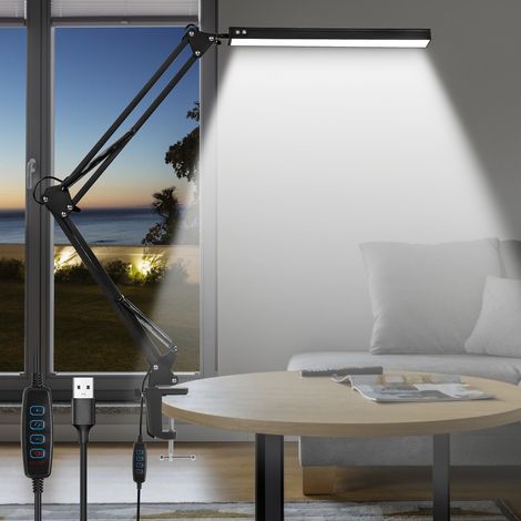 Wolketon LED-Architektenlampe 10 W mit Klemme, dimmbar, 80 LEDs, 3 Lichtmodi, 10 Helligkeitsstufen, 360° drehbarer Kopf, USB, Schwarz (1/5)