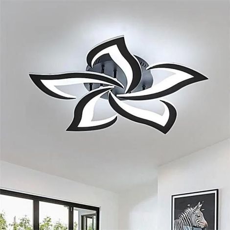 Plafonnier LED moderne 60 W, 6000 K, 5 lumières acrylique, pour salon, chambre et cuisine, noir (1/4)