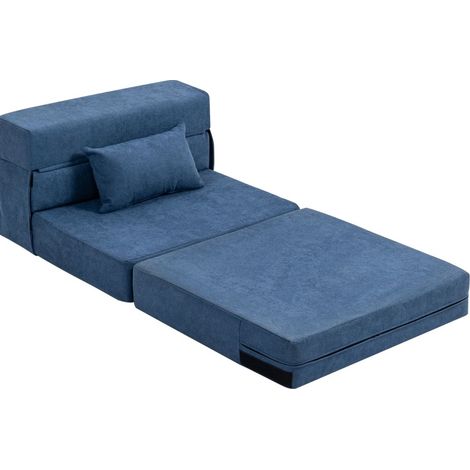 Fauteuil convertible 3 en 1 avec fonction lit, coussin lombaire, en flanelle bleu foncé (1/5)
