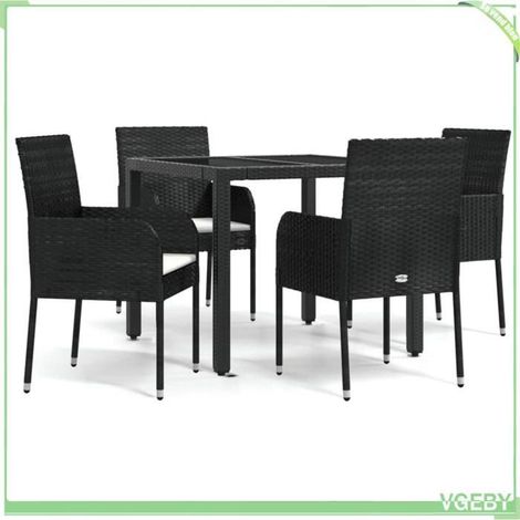 Ensemble de salle à manger de jardin - FAFEICY - 3185000 - Noir - Résine tressée - Table verre trempé (1/5)