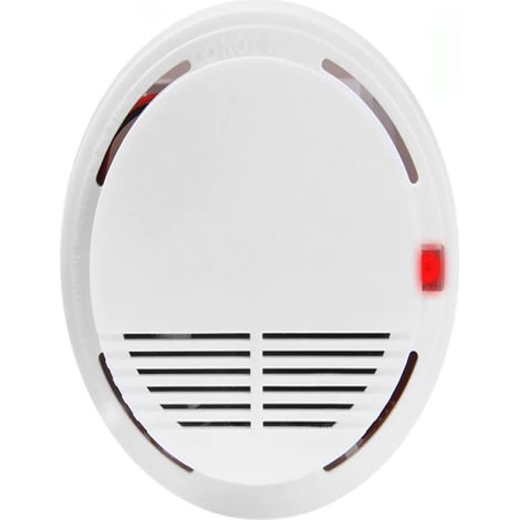 Detector de humo fotoeléctrico alimentado por batería de 9V con luz LED intermitente y señal acústica, ideal para el hogar, la escuela o el hotel.