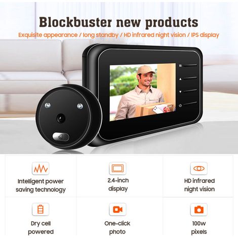 Sonnette vidéo sans fil avec judas intelligent et vision nocturne HD – Sécurité maison facile, installation rapide, alimentation par piles (batteries non incluses)