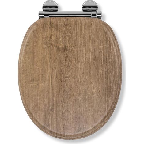 Croydex Round Soft Close Wood Teak Effect Toilet Seat with Flexi-Fix - Ontario (1/5)