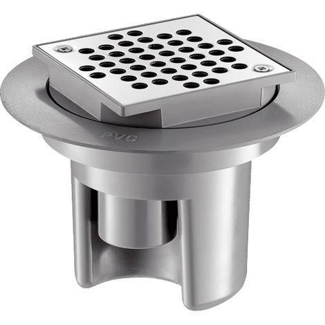 Delabie – Siphon de sol 100x100 mm hauteur réglable sortie horizontale Ø40 mm – Garde d'eau 50 mm – Corps PVC – 682001