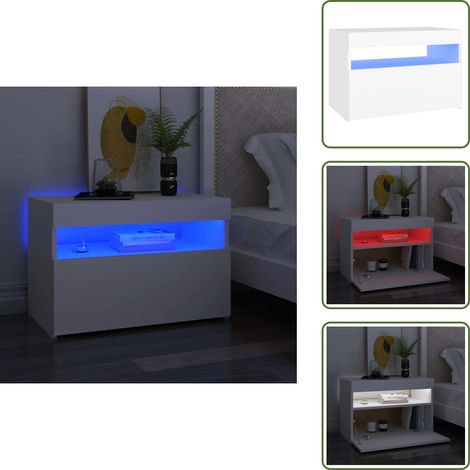 Table de chevet avec lumières LED Blanc 60x35x40 cm - Table De Chevet - Meuble De Chambre - Luminaire Led - Lampe De Chevet - Armoire De Chevet (1/5)
