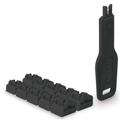 Lindy 47891 Blocco porta RJ-45 con chiave, colore nero, confezione da 10 pezzi (1/4)