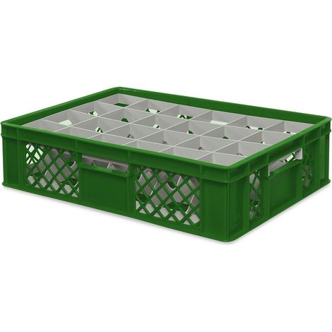 BRB Gläserkiste 600x400 mm für 15, 24, 33 oder 40 Gläser, farbig (Grün, für 24 Gläser Ø 87 mm, Glashöhe max 122 mm)