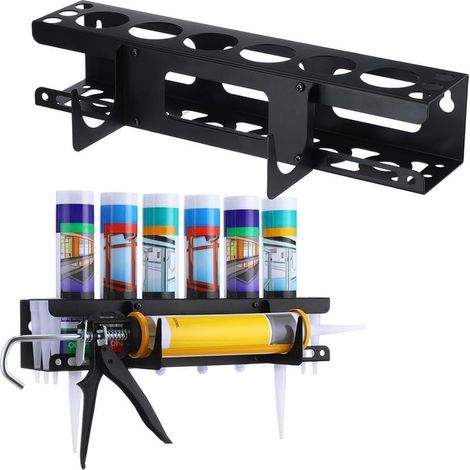 Wall-mounted storage holder for silicone cartridges, tool organizer with storage sleeve and cartridge gun (1/5)