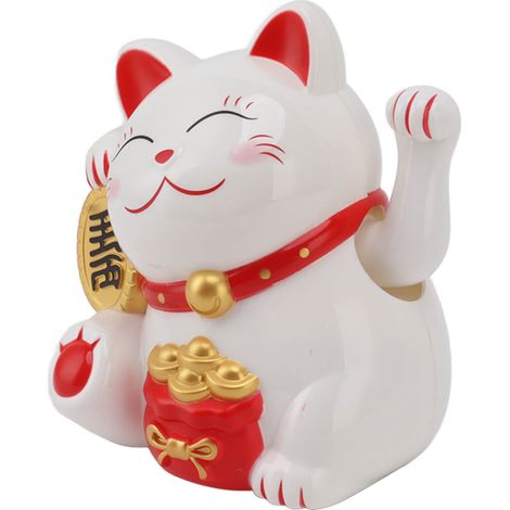 Chaton blanc porte-bonheur à bras oscillant électrique 14 cm, figurine décorative en plastique mignon pour comptoir de caisse, MLY11020-1 (1/5)