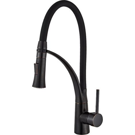 Robinet de cuisine noir flexible mitigeur évier avec pommeau extractible rotatif 360°, eau froide et chaude, finition mat, moderne. (1/5)
