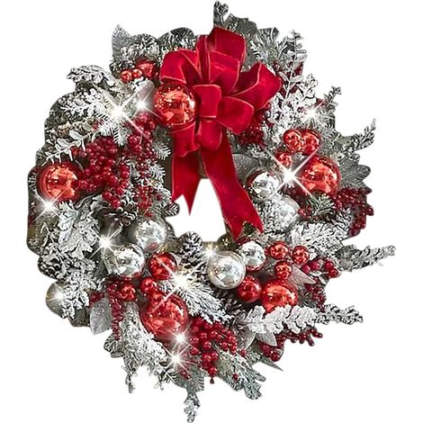 Guirlande De Noël - Couronne En Branches Séchées Et Vigne Artificielle Avec Nœud Rouge Et Clochettes Dorées - 35 Cm - Décoration Porte Mur Cheminée Arbre De Noël (1/5)