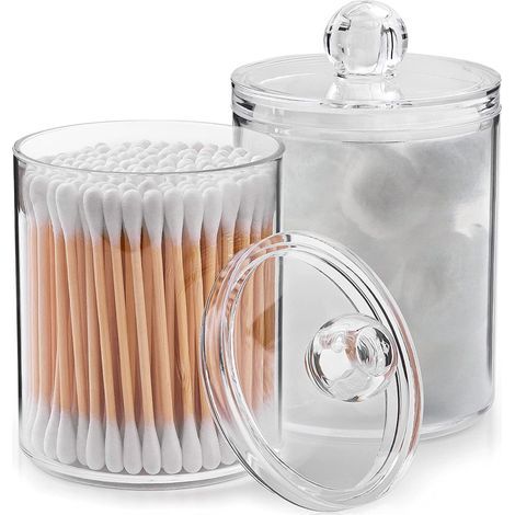 Wattestäbchenhalter – Transparente Aufbewahrungsdosen aus Kunststoff mit Deckel für Watte, Make-up-Entferner-Pads, Wattestäbchen und Make-up-Produkte. (1/5)