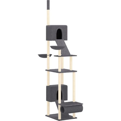 Tiragraffi per gatti mobile torre da arrampicata giocattolo tiragraffi piattaforma da arrampicata dal pavimento al soffitto scuro 277-303 cm grigio 020022762