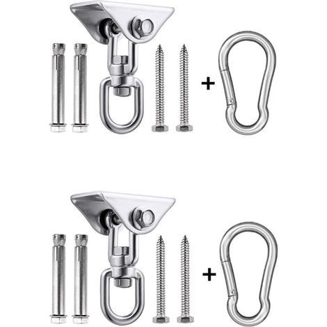 Lot de 2 Crochets de Balançoire Robustes en Acier Inoxydable 304, Capacité de 450KG, Rotation à 360 ° Crochets pour le Béton, le Bois, le Yoga, le Hamac, la Chaise, le Sac de Sable (1/4)